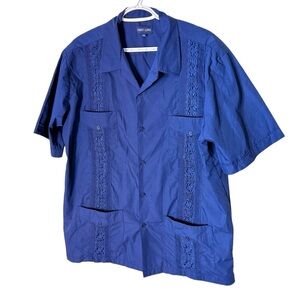 FIRST LINE Men’s Vintage Navy Blue Button Cuban Shirt Rockabilly Bowling XXL